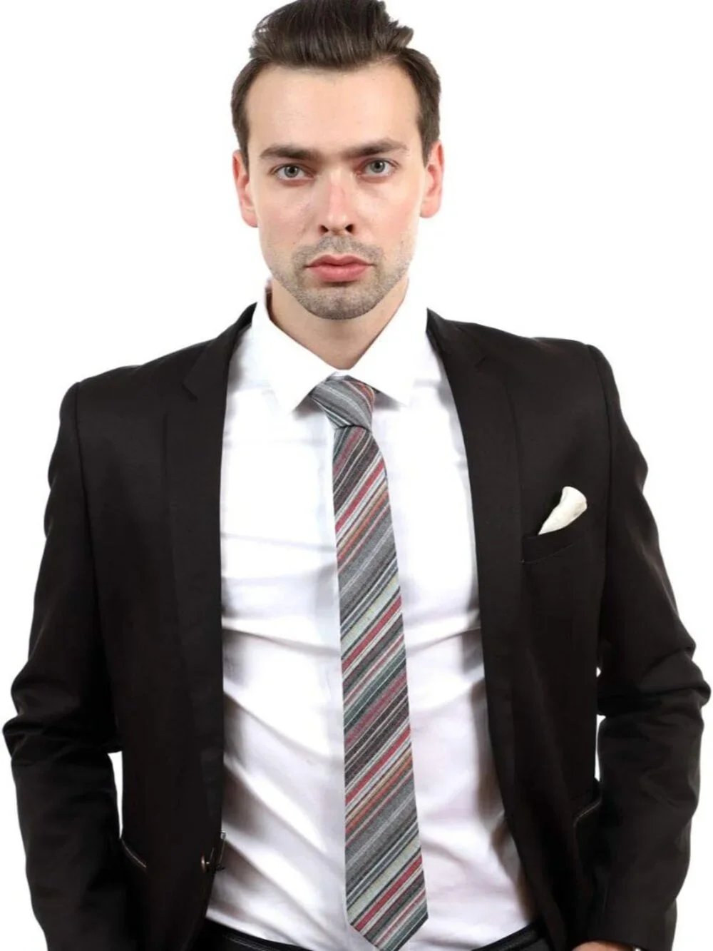 Men's Multi-Color Striped Cotton Linen Textured Formal Slim Necktie For Business
